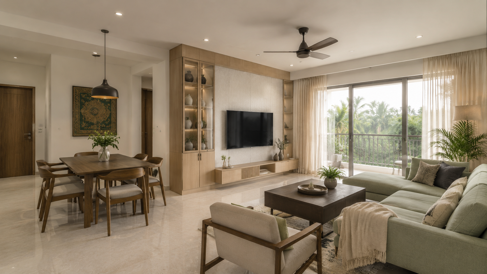Modern living and dining room interior design for a Chennai apartment